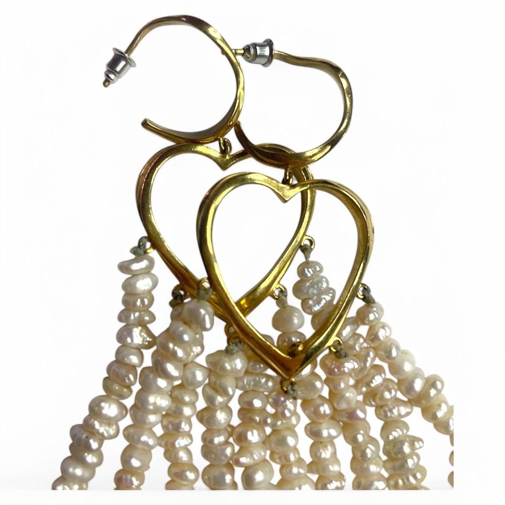 Joanna Laura Constantine Heart Pearl Dangle Earrings Gold Plated Statement View 5